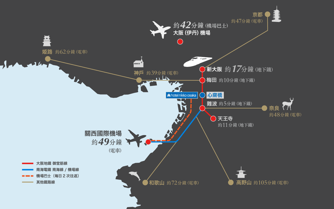 大阪日航酒店交通指南地圖