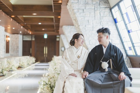 和装　チャペル　結婚式　